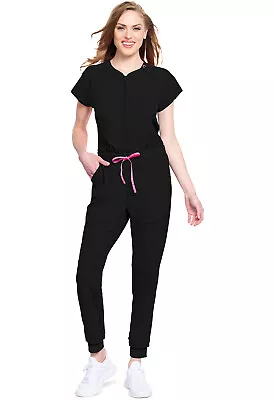 Med Couture Scrubs Women's Zip Front Jumpsuit MC502 BLK Black Free Ship • $57.99