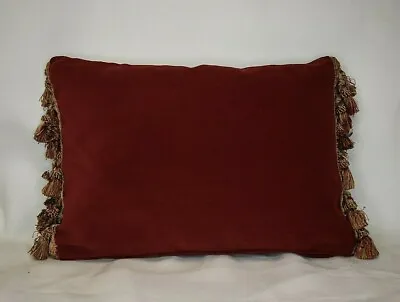 Rust Red Velvet Lumbar Fringe Decorative Throw Pillow For Sofa Or Chair • $45