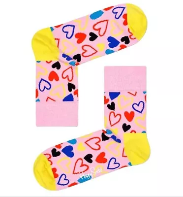 HAPPY SOCKS Men's Pink I Heart You Combed Cotton Crew Socks Size 8-12 NWT • $8