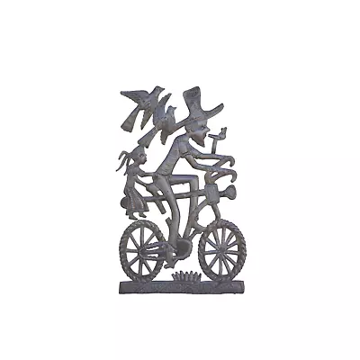 Handcrafted Haitian Metal Art Father & Daughter Riding Bike Girl Dad Gifts • $39