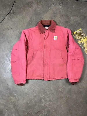 $90 • Buy Vintage Carhartt Jacket Red Made In USA 90s Quilted Corduroy Collar Men’s Small