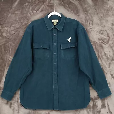 LL Bean Mens Large Blue Cotton Chamois Button Up Duck Embroidered Casual Shirt • $26.99