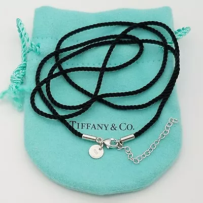 $69 • Buy Tiffany & Co. Black Silk Twisted Cord Sterling Silver Lobster Clasp Necklace 26.