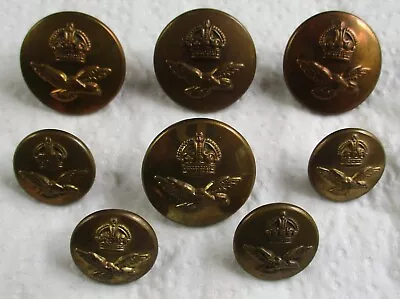 Set Of 8x WW2 Period: ROYAL AIR FORCE OFFICER'S BRASS BUTTONS  (23mm-17mm RAF) • £17.99