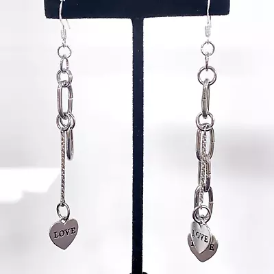 925 Silver Hook Asymmetrical Dangle Drop Chain Earring Gothic Punk • $17.95