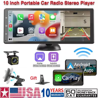 10  Portable Car Stereo Wireless Carplay Android Auto Multimedia W/ Rear Cam US • $102.99