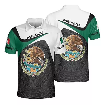 All-over Print Unisex Polo Shirt Custom Name Mexico Coat Of Arms & Flag - #10 • $28.99