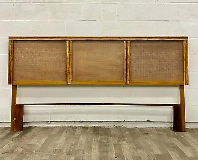 Vintage King Size MCM Mid Century Modern Or Boho Style Faux Cane Back Headboard • $829