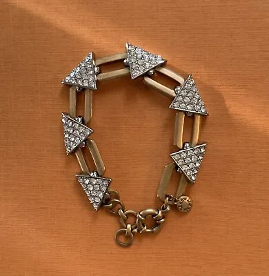 J.crew Gold Tone Link Bracelet With Pave Rhinestone Sections Art Deco Style • $28.99