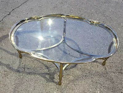 Handcrafted Hollywood Regency Oval Brass Glass Scalloped  Coffee Table. Delivery • $799.99