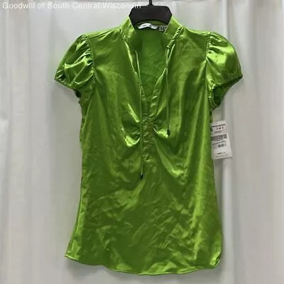 Wmns NWT Zara Lime Green Satin Blouse Sz S • $16.99