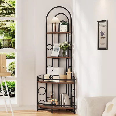 4-Tier Corner Shelf Storage Rack Wood Display Bookshelf Bookcase Metal Frame NEW • $69.99