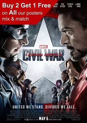 Captain America Civil War 2016 Movie Poster A5 A4 A3 A2 A1 • £15.99