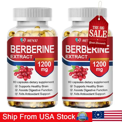 2Packs 1200mg Berberine Capsules Natural HCL Extract Healthy Cholesterol Caps • $18.62