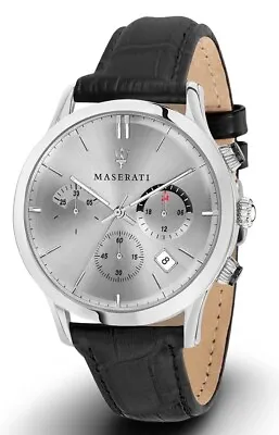 Mens Wristwatch MASERATI RICORDO R8871633001 Chrono Leather Black • $120