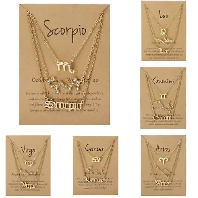 $3.66 • Buy 3Pcs/set 12 Constellation Necklace For Women Pendant Choker Birthday W/Card Gift