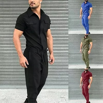 Mens Short Sleeve Zip-Front Coverall Twill Stain Wrinkle Resistant Work Jumpsuit • $32.75