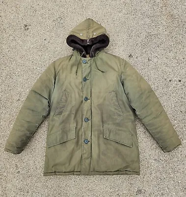 Vintage 1970s Mens LL Bean Army Green Insulated N-3B Hooded Jacket Parka Size 38 • $49.99