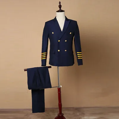 Men Airline Captain Suit Jacket Pants Set Pilot Blazer Aviator Apparel Uniform • $80.75