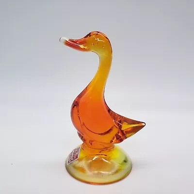 Vintage Viking Glass Persimmon Duck Goose Amberina Glow Orange Figurine 4.75  • $39.95