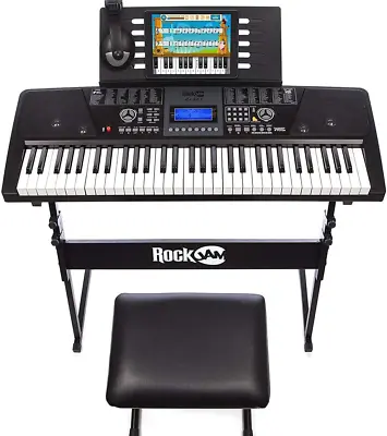 $98.89 • Buy RockJam 61 Key LED Panel Keyboard Piano Kit, Stand, Bench, Headphone NEW Dam Box