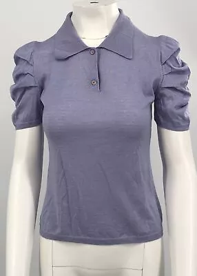 Miu Miu Women's Light Blue Puff Sleeve Collared Polo Shirt Sz XS • $127.50