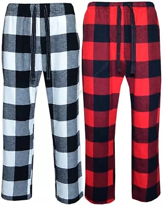 Plaid Pyjama Bottoms Trousers Flannel Check Lounge Pants Open Hem With Pockets • £9.95