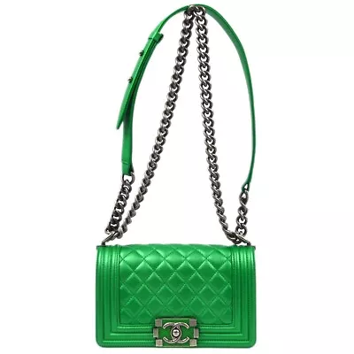 Boy Chanel Green Lambskin  Double Chain Shoulder Bag KK92308 • £3278.29