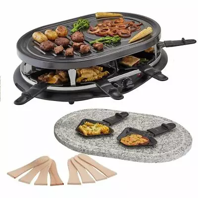 BBQ Raclette Grill 8 Person Set Pans & Spatulas Electric Cooker Grill Hot Plate  • £54.95