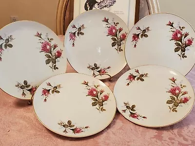 5 Moss Rose Dessert Plates Gold Trim Made In Japan  • $20