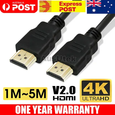$16.95 • Buy Premium HDMI Cable V2.0 Gold Plated High Speed 3D 4K Ultra HD 1m 2m 3m 5m SYD