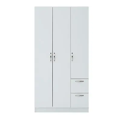 3 Door Wardrobe With Drawers Cupboard With Hanging Shelf And Metal Handles • £199.99