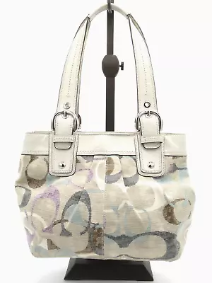 COACH SIGNATURE F16591 MULTI-COLORED JACQUARD MATERIAL HANDBAG (Cream Color) • $29.69