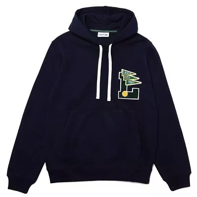 Lacoste Pennants L Badge Hooded Cotton Fleece Sweatshirt Navy Blue • $268.65