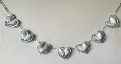 Heart Garland Bunting In Laura Ashley Magnolia Grove Steel Fabric ~ 7 Hearts • £11.95