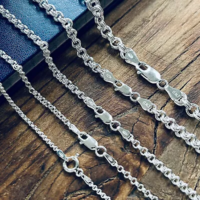 Real Solid 925 Sterling Silver Double Rolo Chain Necklace Made In Italy • $5.99