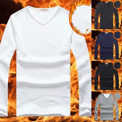 Mens Thermal Warm V Neck Slim Fit T-shirt Long Sleeve-Undershirt -Pullover Tops • $17