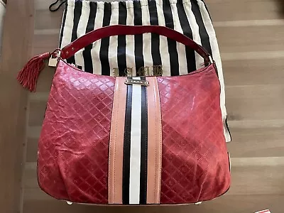 L.A.M.B. Gwen Stefani Offbeat Red Leather Hobo Bag Black & White Stripes Gold  • $59.99