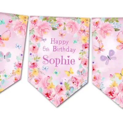 £6.99 • Buy Pink Butterfly Personalised Bunting - Christening Baby Shower Birthday Party