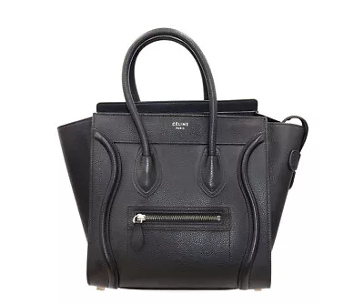 CELINE Drummed Black Calfskin Micro Luggage Liquorice Bag • $1450