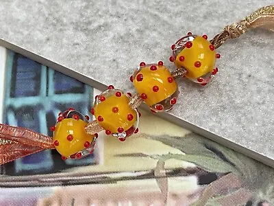 MTO Handmade Lampwork Glass Beads Yellow & Red Dotty Beads By Emma Ralph SRA UK • £25