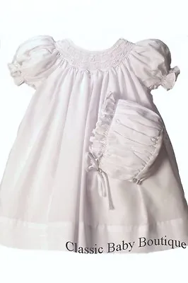 NWT Petit Ami White Smocked Daygown 2pc Preemie Baptism Christening Dress Girls • $31.34