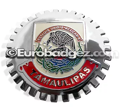 1- NEW Chrome Front Grill Badge Mexican Flag Spanish MEXICO MEDALLION TAMAULIPAS • $19.99