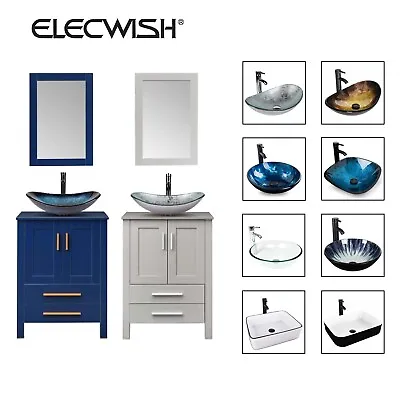 24'' Bathroom Vanity Vessel Sink Set Cabinet With Drawers Doors Mirror Modern • $289.98