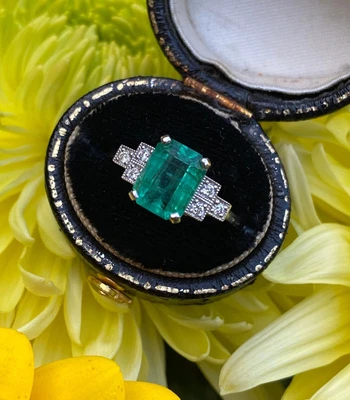 $1395.56 • Buy Natural Green Emerald And Diamond Ring 1.98 Ct Solid 14k White Gold