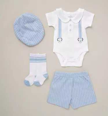 Baby Boys Sky Blue & White Spanish Style 4 Piece Outfit Set 0-3-6-12M • £16.99