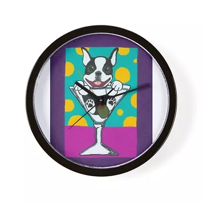 CafePress Boston Terrier Martini Unique Decorative 10  Wall Clock (47292766) • $29.99