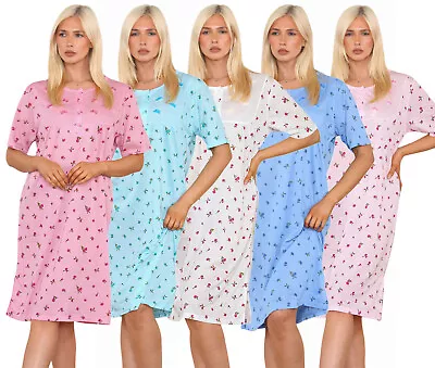 Short Sleeve Nightie Night Dress Cotton Mix Ladies Night Shirt Nightie Size 8-16 • £8.95