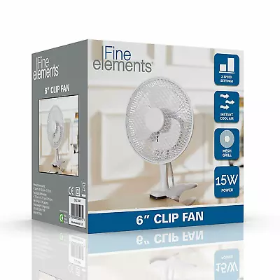 £12.45 • Buy FINE ELEMENT 6   Inch Clip Fan 2 Speed Tilts Up Down Instant Cool Air Fan White