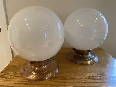 Antique Vintage Modern White Milk Glass Globe Light Fixtures With Brass • $250